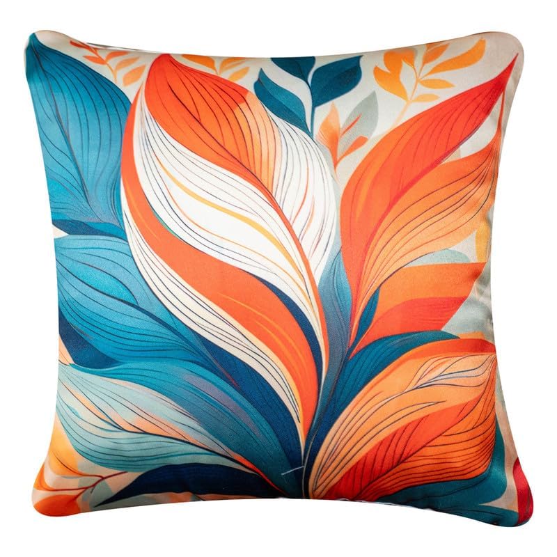 Image of Decorative Satin Sofa Cushion Covers Set of 5, 16 x 16 Inches, Multicolor Floral Printed Pillow Covers for Living Room, Bedroom, Couch & Sofa, Soft Glossy Fabric, Zipper Closure