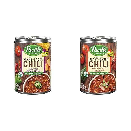 Miniatura 1 de Pacific Foods Chile orgánico de frijoles negros de cosecha a base de plantas, chile vegetariano, lata de 16.5 onzas + chile vegetal tostado al fuego