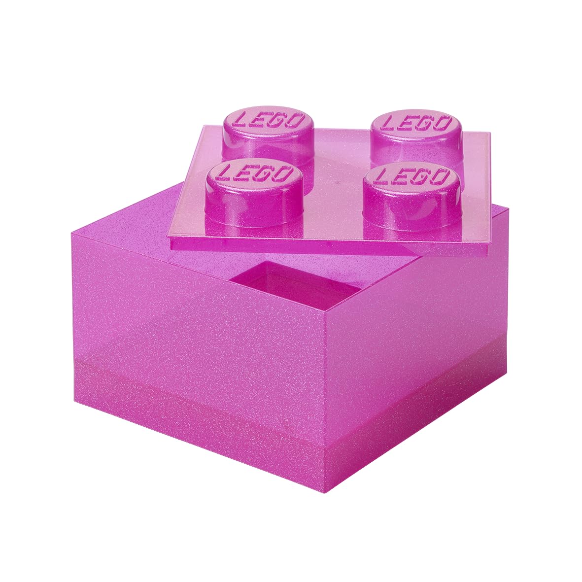 Room Copenhagen LEGO Storage Brick - Scatola portaoggetti in plastica con 4 pomelli glitterati, impilabile, con coperchio, per bambini e adulti, organizer da scrivania e scatola dei giocattoli,