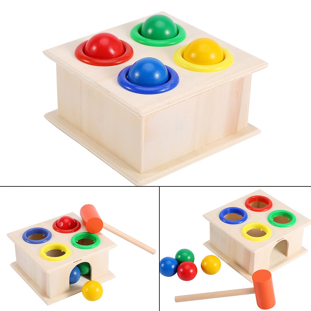 Wooden Toy Hammer and 4-Ball Set, Kids Children Game Early Learning Educational Toy