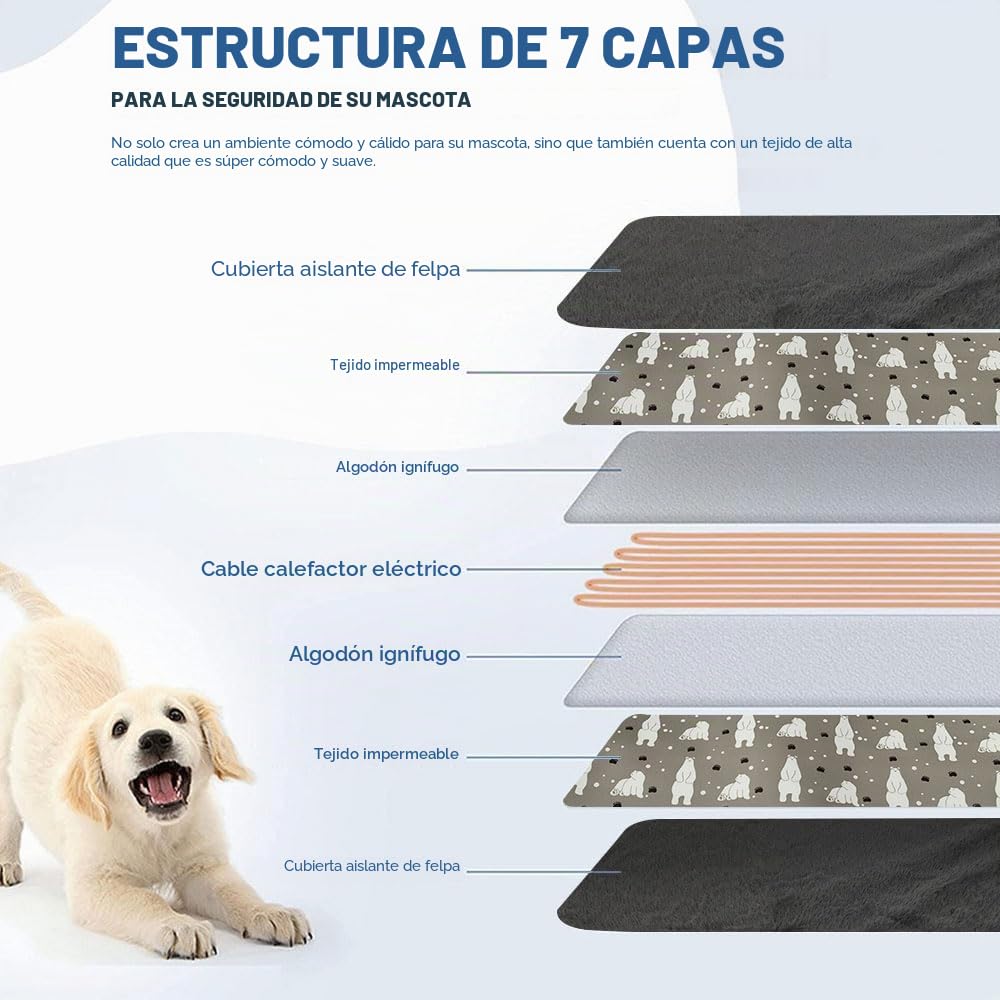 Voarge Manta Eléctrica Para Perros y Gatos - 9 Niveles de Temperatura, Lavable, Térmica Suave Para Recién Nacidos/Gatos Pequeños y Perros - 45 x 45 cm