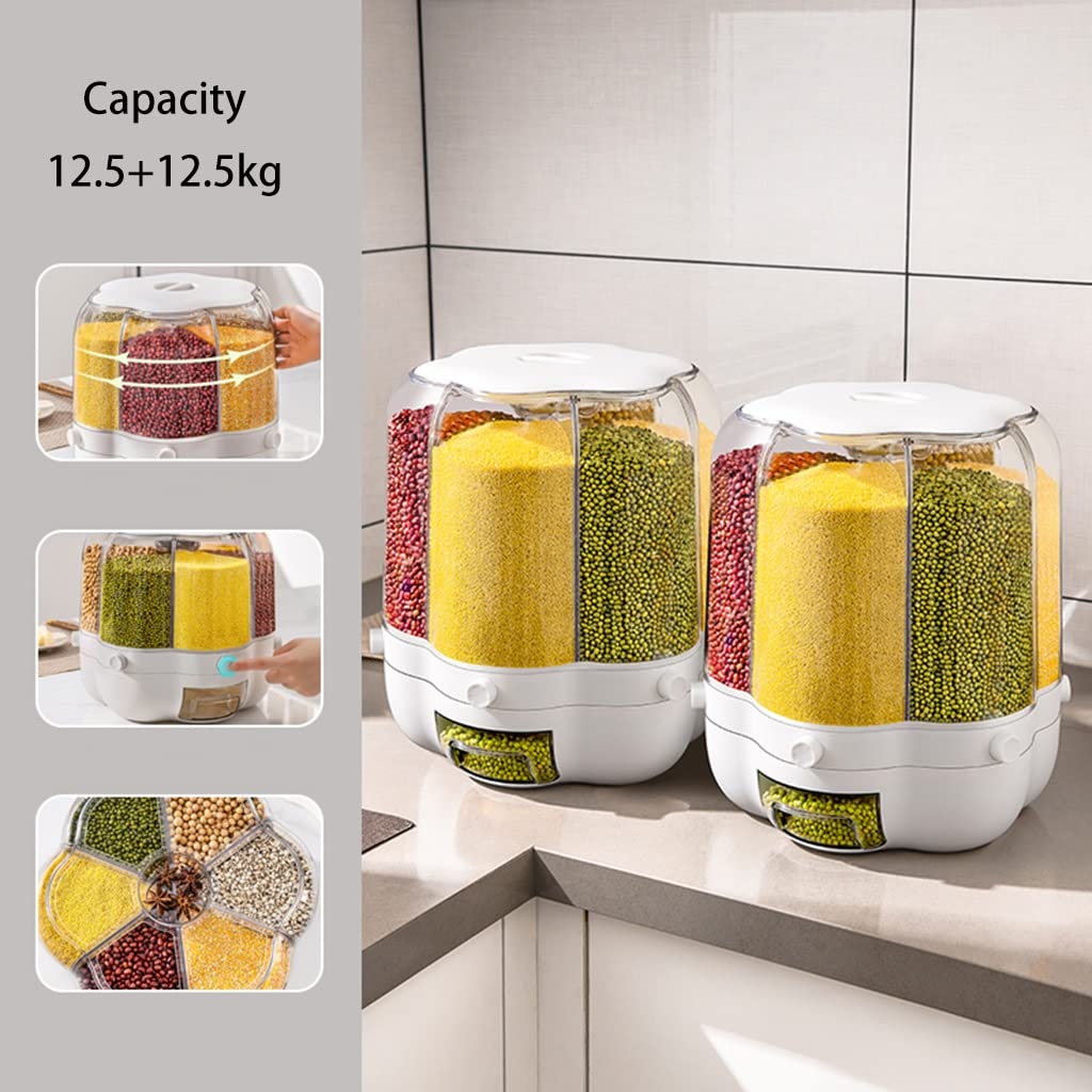 Distributeur De Riz Rotatif 360° - 6 Compartiments - Boîte De Rangement Pour Céréales - 5 Kg - Pratique Et Gain De Place
