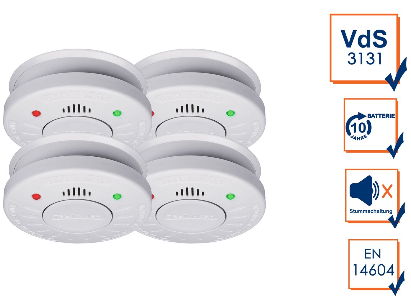 4er-Set SMARTWARES Rauchmelder mit 10 Jahres Batterie - VDs Zertifiziert + Stummschaltfunktion