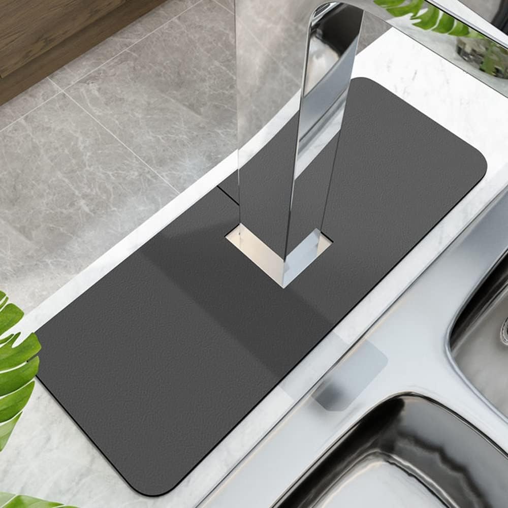 Square Splash Guard for Sink Faucet- Super Absorbent Fast Drying Mat Sink Gadgets-Splash Guard Behind Faucet Drip Catcher for Kitchen, Bathroom,Sink Mat (5.5 * 23.6IN,Black)