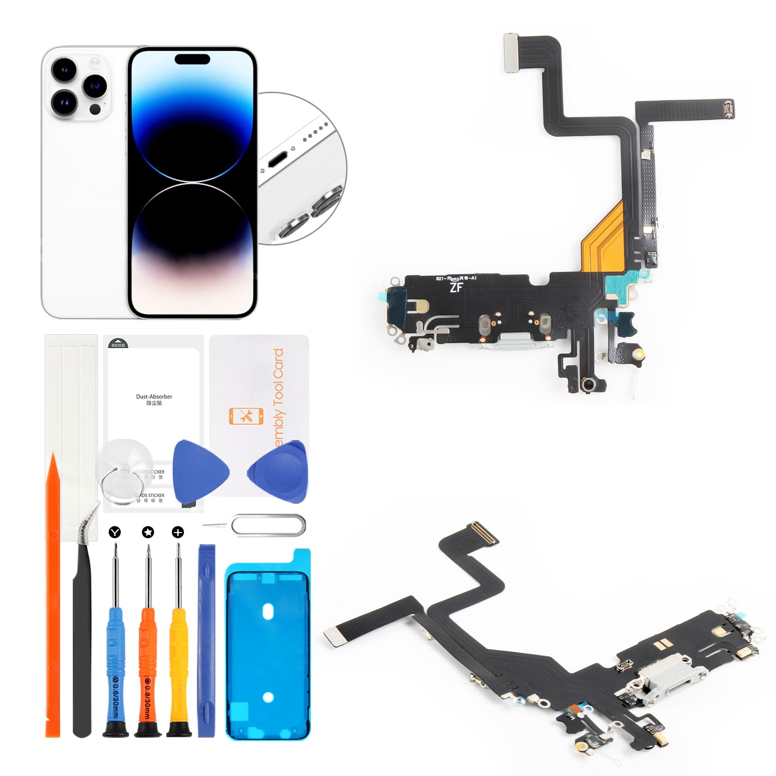 Connecteur de charge USB pour iPhone 14 Pro noir nappe de rechange avec adhésif étanche - 8