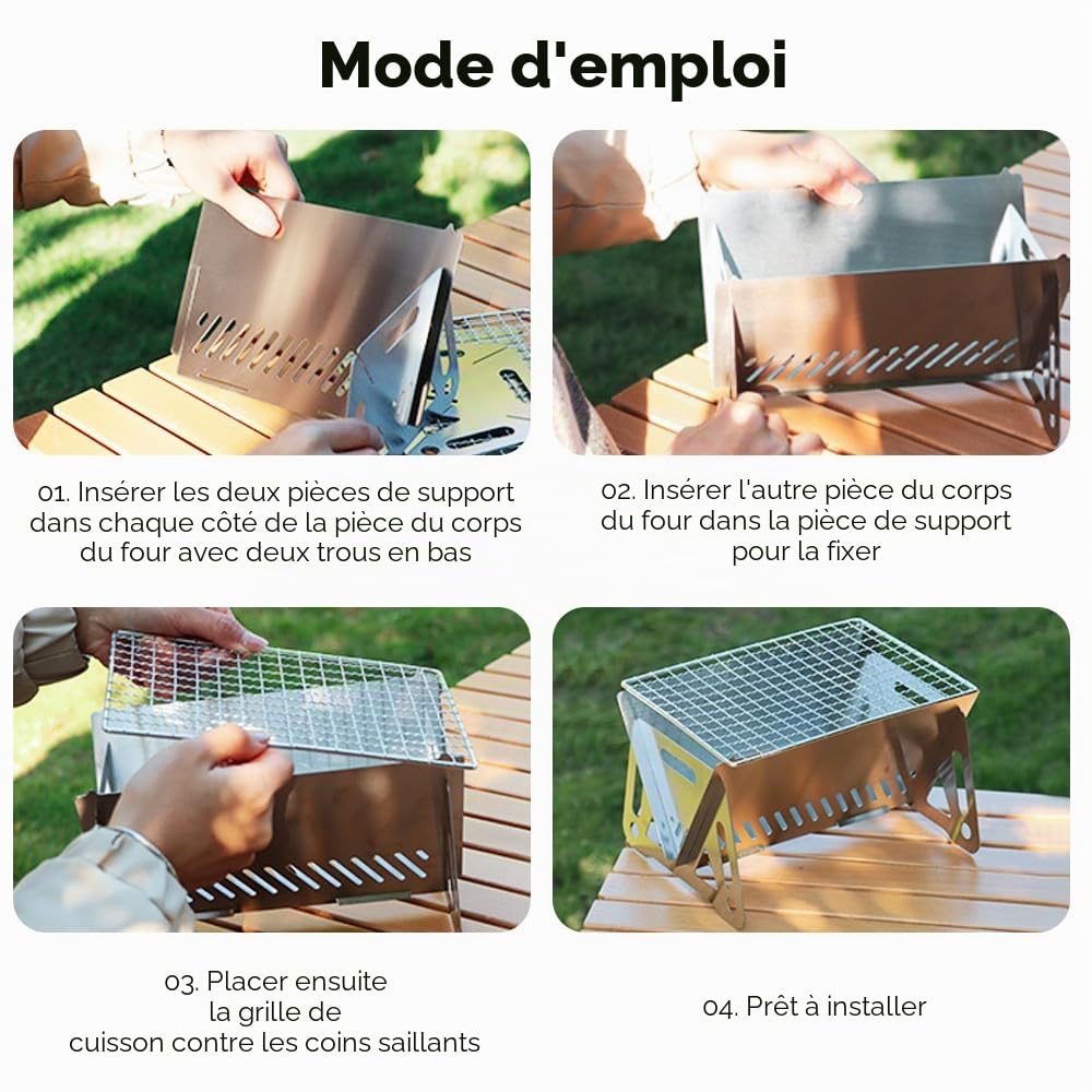 Mini barbecue au charbon de bois portable en acier inoxydable - Petit barbecue pliable barbecue de table pour une personne - Pour bars de jardin, camping en plein air