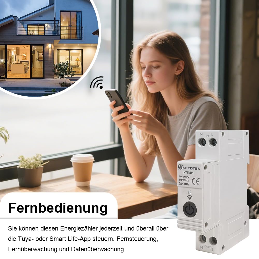 KETOTEK Smart WiFi Bidirektionaler Stromzähler 1 Phasig Hutschiene