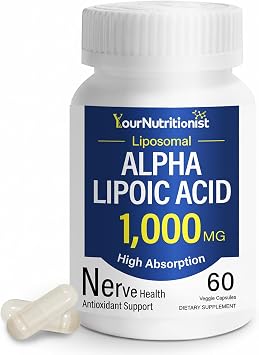 Liposomal Alpha Lipoic Acid 1000mg Supplement for Cellular Energy & Antioxidant Support with Acetyl L-Carnitine, Benfotiamine, P-5-P & Methyl B12 Adults 40+ 60 Capsules