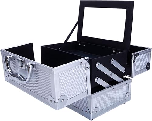 Miniatura 7 de Estuche de maquillaje profesional, caja de cosméticos portátil, caja de tren de maquillaje de aluminio, caja de joyería, organizador de