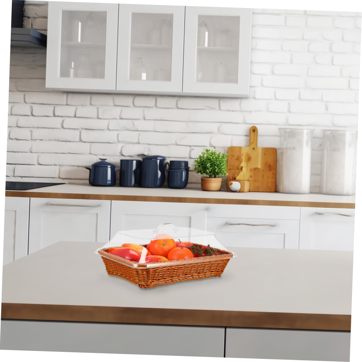 Cesta de Almacenamiento de Ratán Tejida Mano con Tapa Cesta Multifuncional para Pan y Frutas Organizador para Cocina Comedor y Picnic Color Marrón