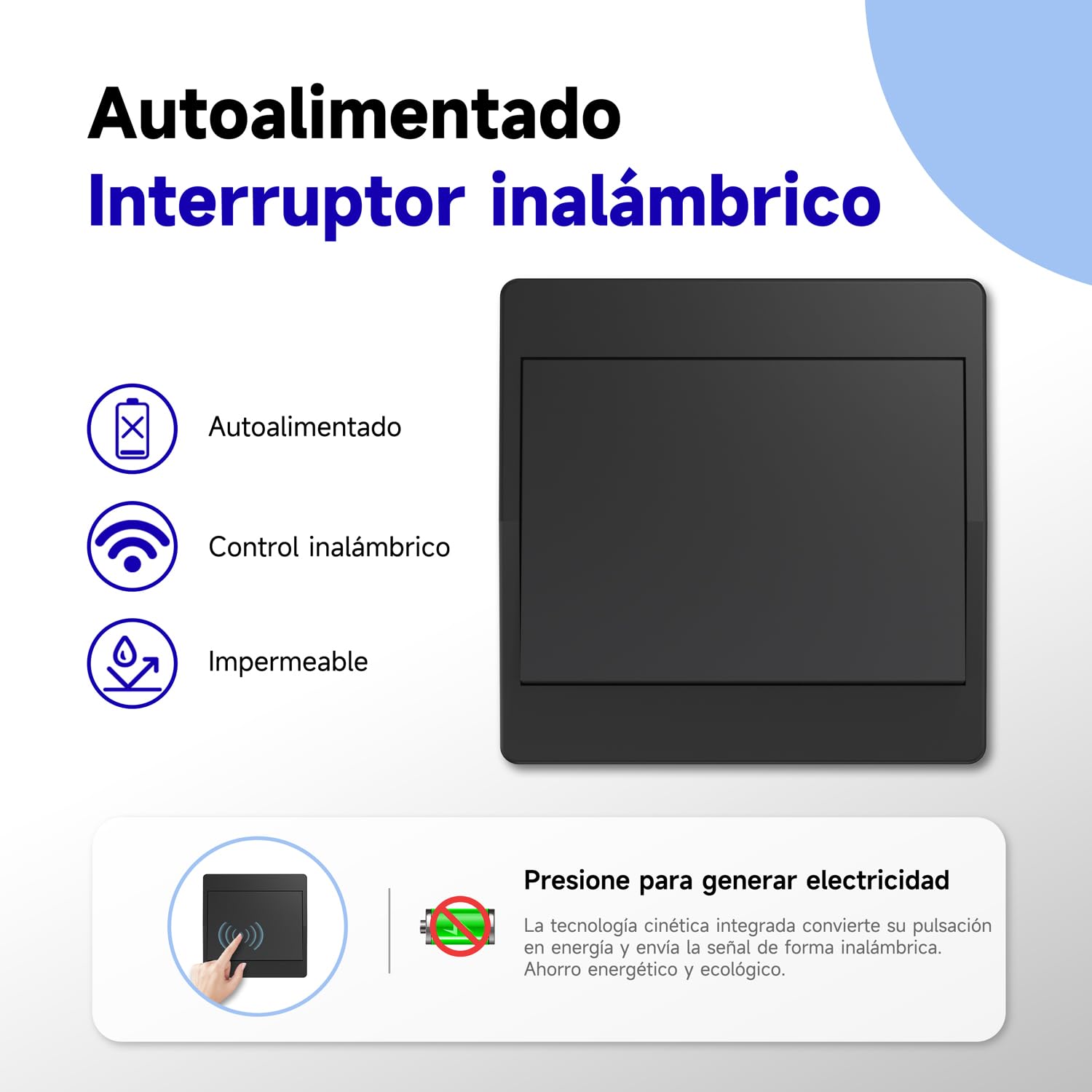 Kit de interruptor inalámbrico negro sin pilas, interruptor autoalimentado, conmutador inalámbrico, interruptor de radio a distancia, teleruptor RF433MHz (Negro 1Gang 3V1)