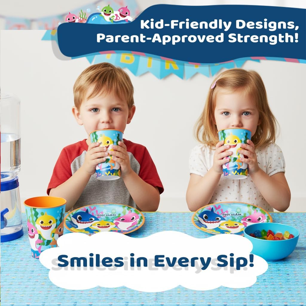 Unique Baby Shark 12 Pack 16 oz Plastic Reusable Favor Cups – Birthday Party Supplies, Goodie Bag Favors, Kids’ Drinkware & Take-Home Gifts