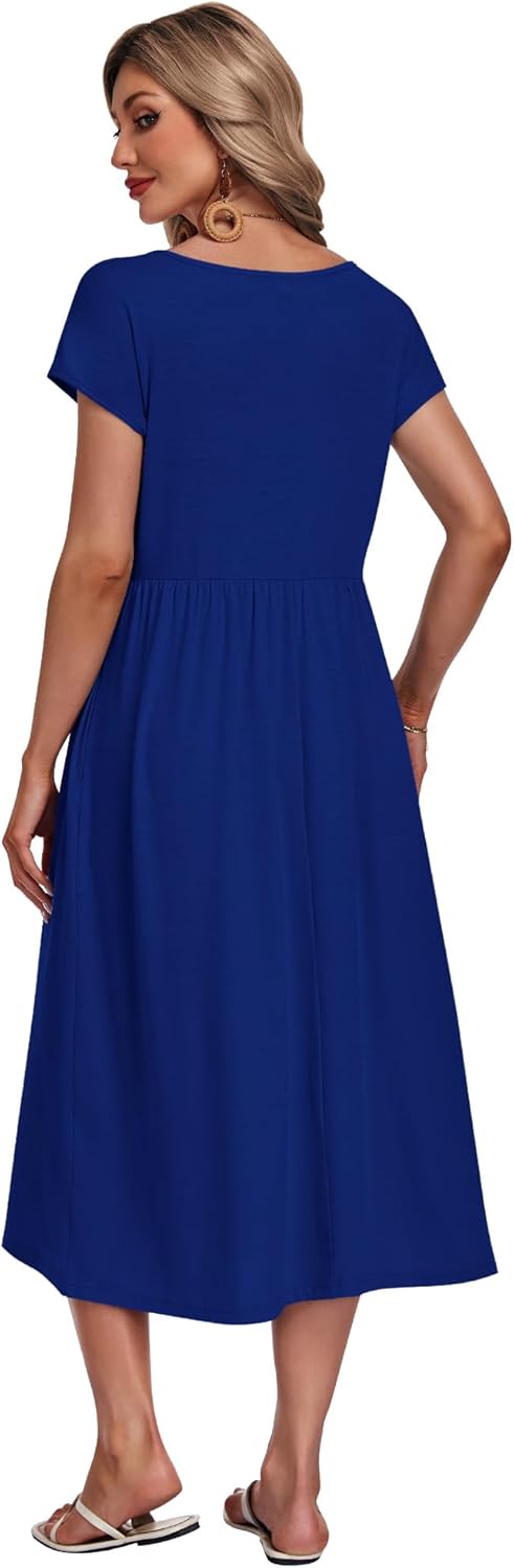 AUSELILY Women's Summer Short Sleeve Midi Dresses Round Neck Loose Dress with Pockets 2026 New - Image 4