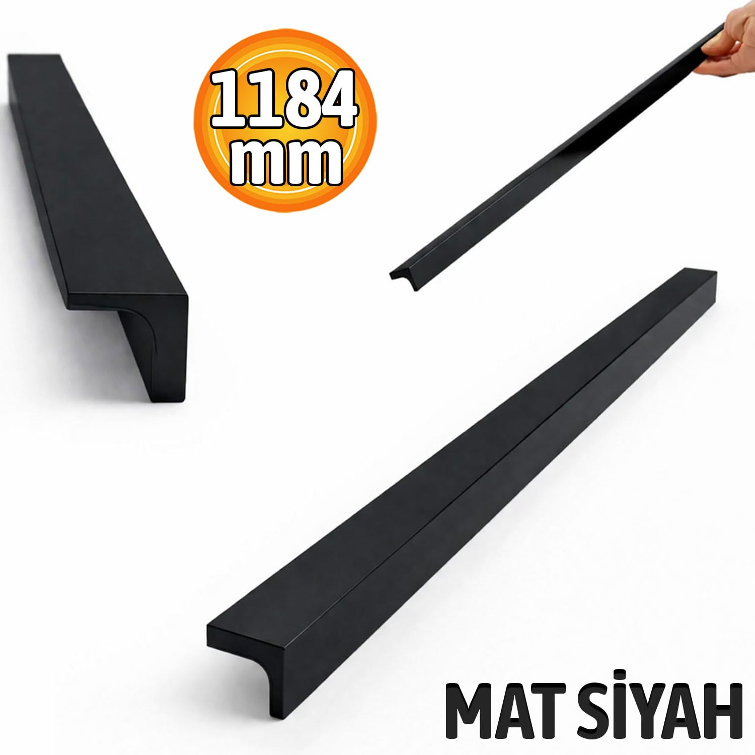 Lada Düz Mat Siyah Çekmece Kulp 1184 mm Modern Uzun Dolap Kapağı Kulbu Dayanıklı Metal Tasarım