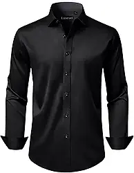 Camisa social masculina de manga comprida, elástica, sem rugas, para casamento, formal, negócios, com botões