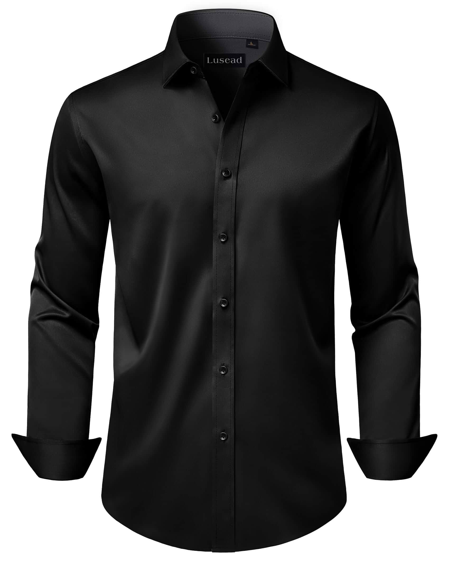 Lusead Men's Dress Shirts Long Sleeve Stretch Wrinkle Free Wedding Formal Business Button Down Shirt