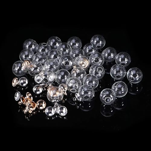 Miniatura 9 de Juego de 30 mini cuentas vacías de globo de vidrio para desear, botellas de bola de vidrio, gema de tiempo, cubiertas de vidrio huecas de un solo