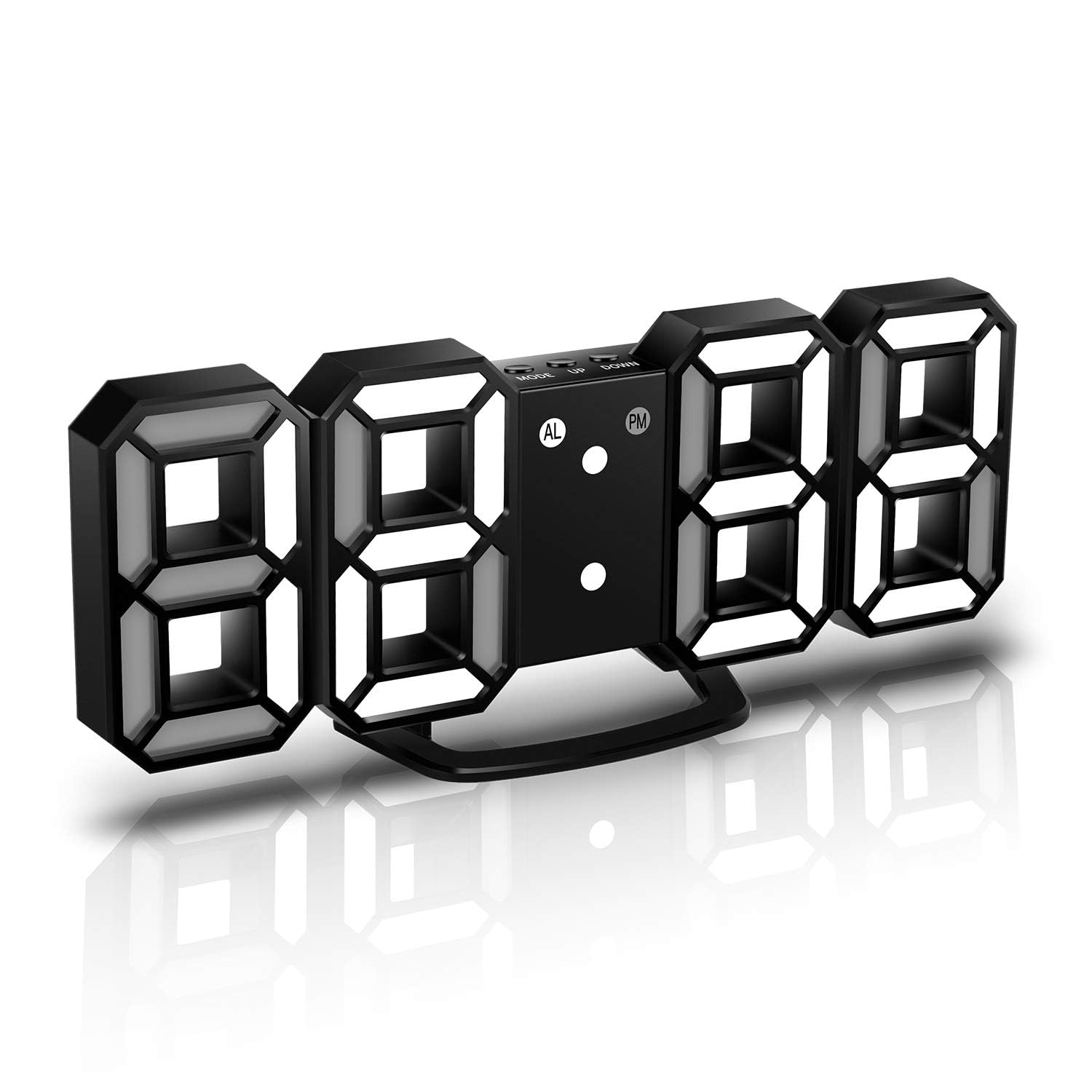 YUANYUYING LED Digital Alarm Clocks, 3D Alarm Clocks Digital Wall Clock Wall LED Number Time Clock with 3 Brightness Snooze Function (Black+White)