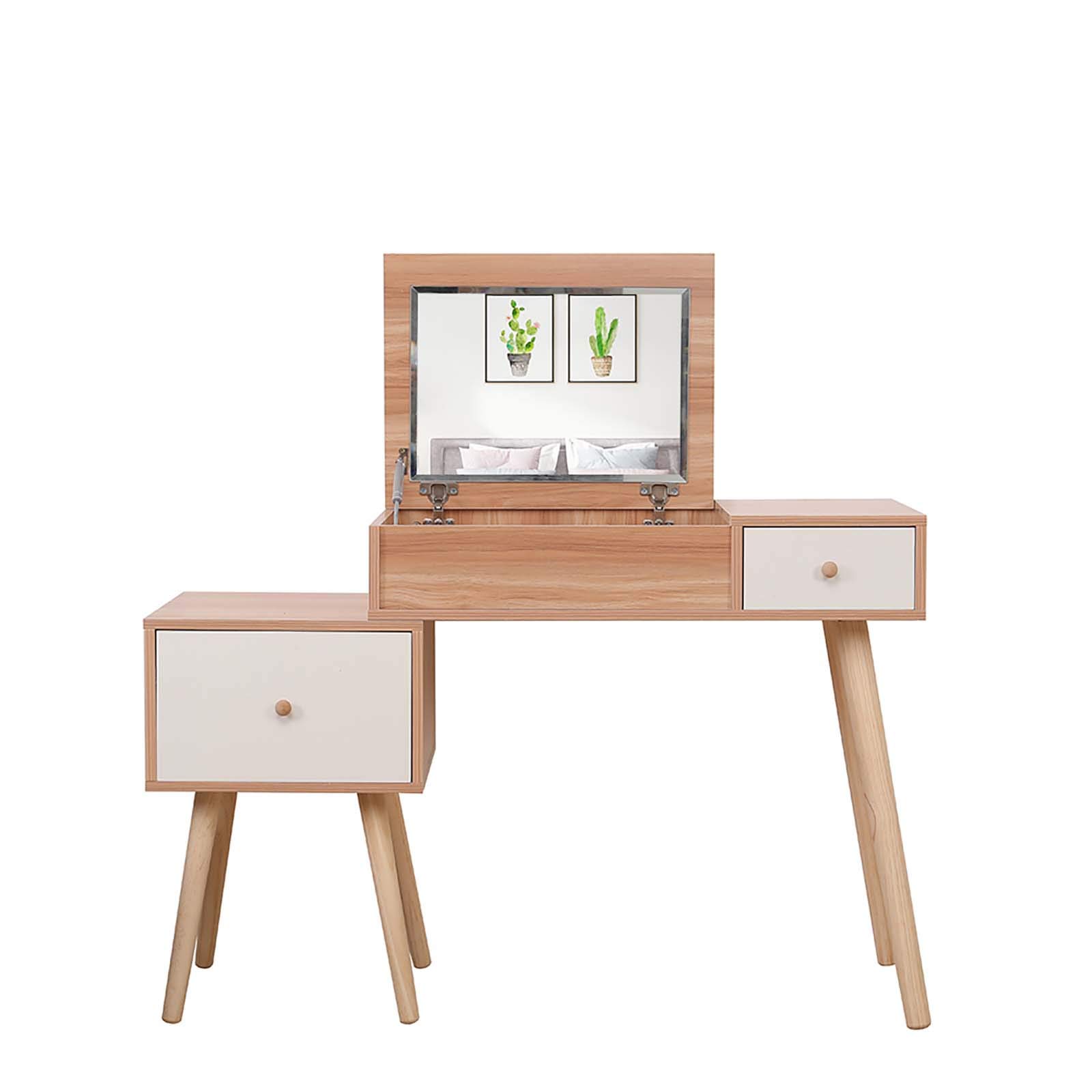 Buy Vanimeu Oak Scandi Dressing Table with Folding Mirror Makeup Vanity