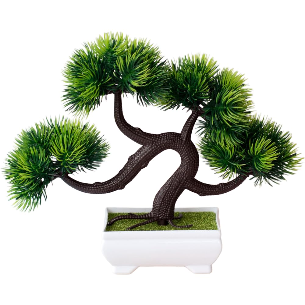 EasyByMall Pianta artificiale in vaso con muschio a quattro sfere, albero bonsai di seta realistico per decorazione domestica, scrivania da ufficio, oggetti di scena fotografici, disposizione di