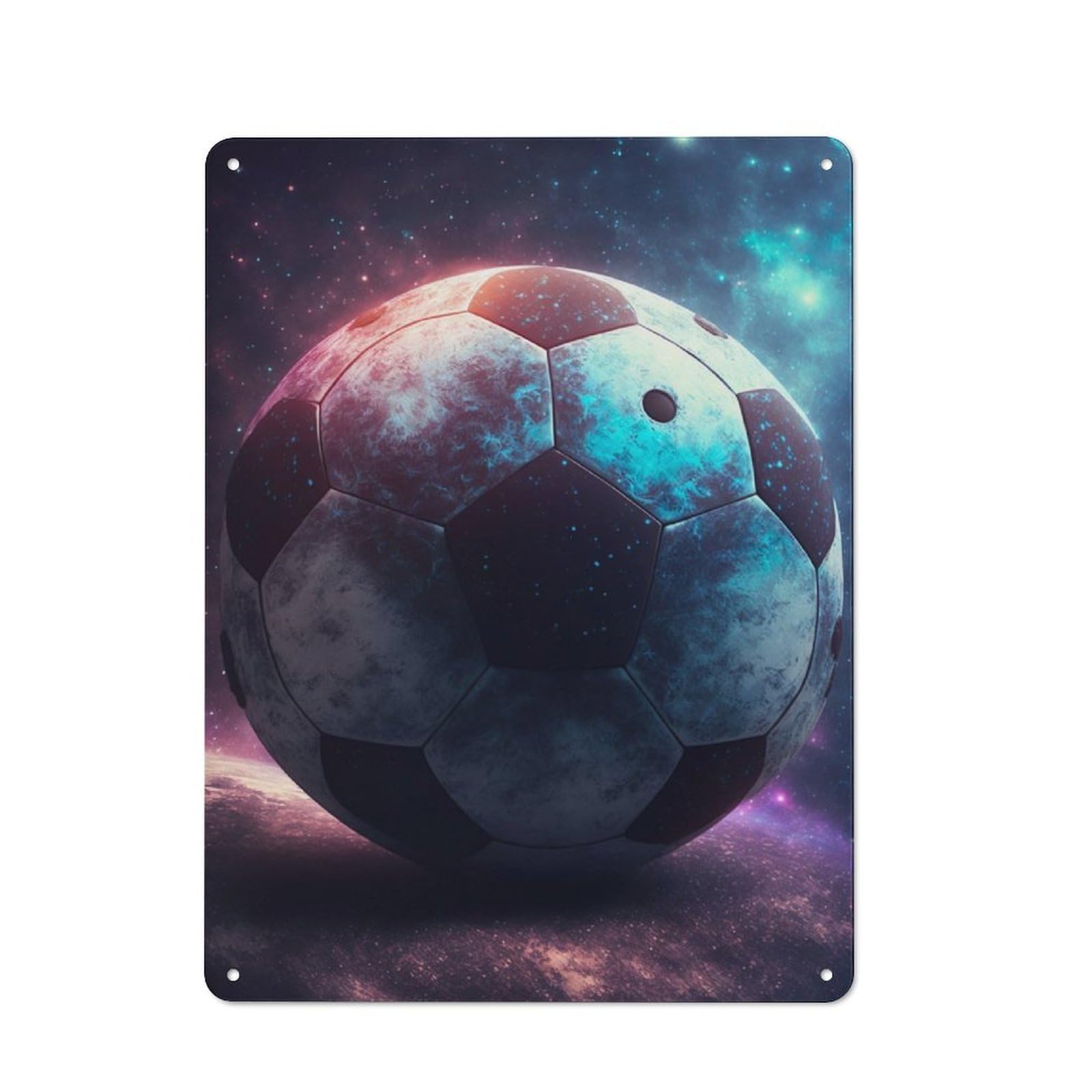 Junmoney Space Soccer Ball Retro Metal Wall Sign 40X30cm With For Living Room Wall, Housewarming Wall Decor For People Furnishing Living Room