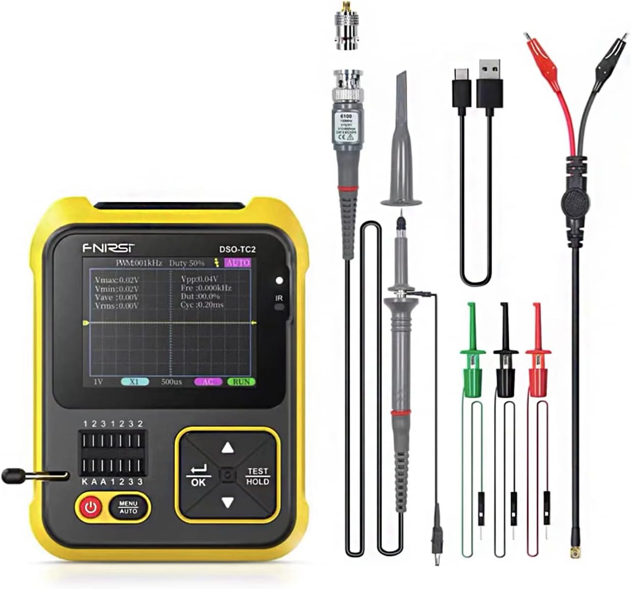 2 in 1 Handheld Oscilloscope Transistor Tester 2.4" Colorful Display PWM Output for NPN/PNP Diode Capacitor Resistor Transistor etc.