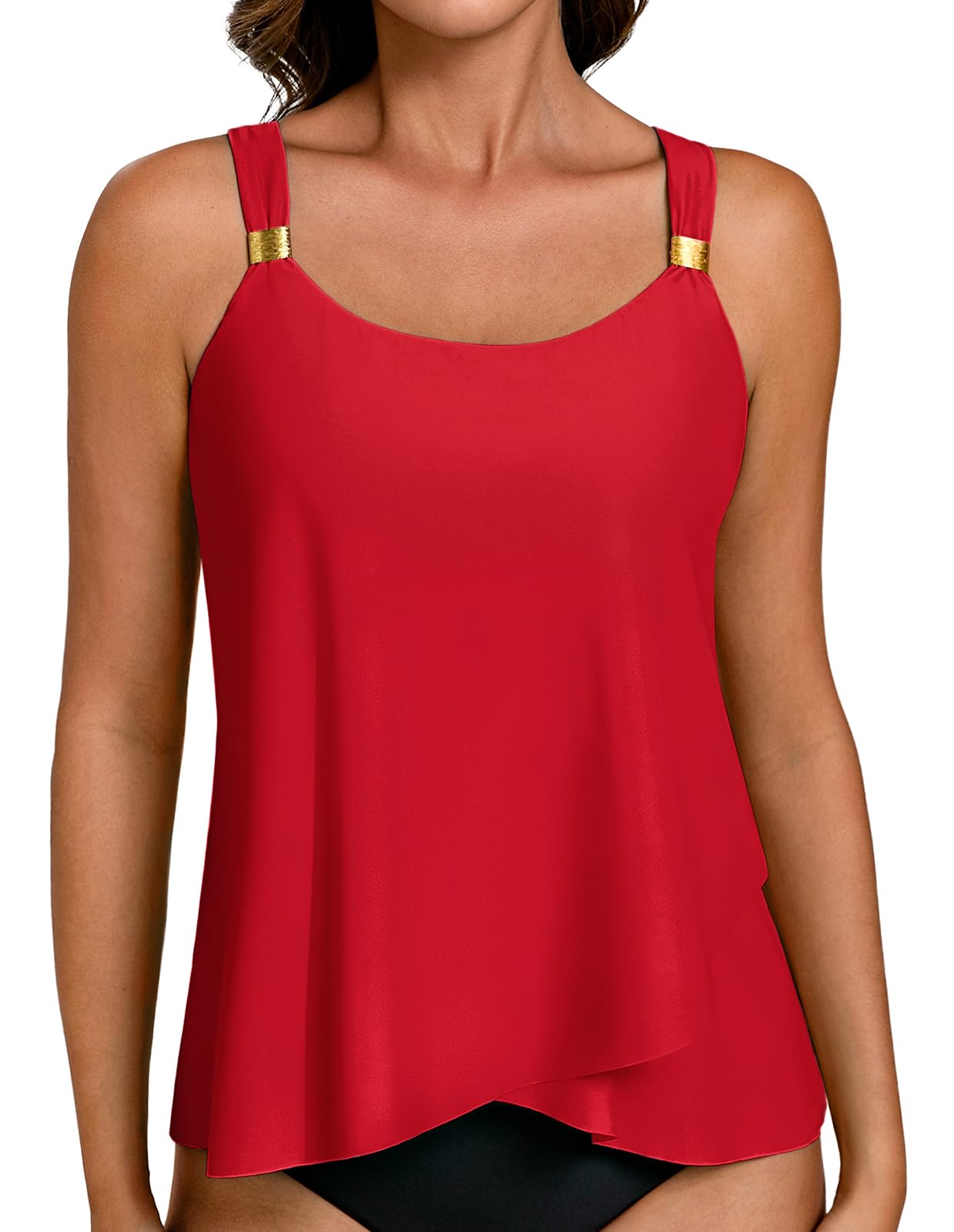 Hanna Nikole Damen Tankini Badeanzug Oberteil, Tankini Top mit Integriertem BH, Bauchweg Ruffle High Waisted Oberteil, Push Up Bademode U-Ausschnitt Badeanzüge,No Bottom