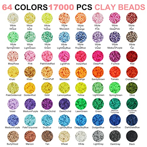 Image of Redtwo 18000 Pcs Clay Beads Bracelet Making Kit, 4 Boxes 64 Colors Flat Polymer Heishi Jewelry with Gift Pack, Friendship Bracelet for Girls Ages 8-12