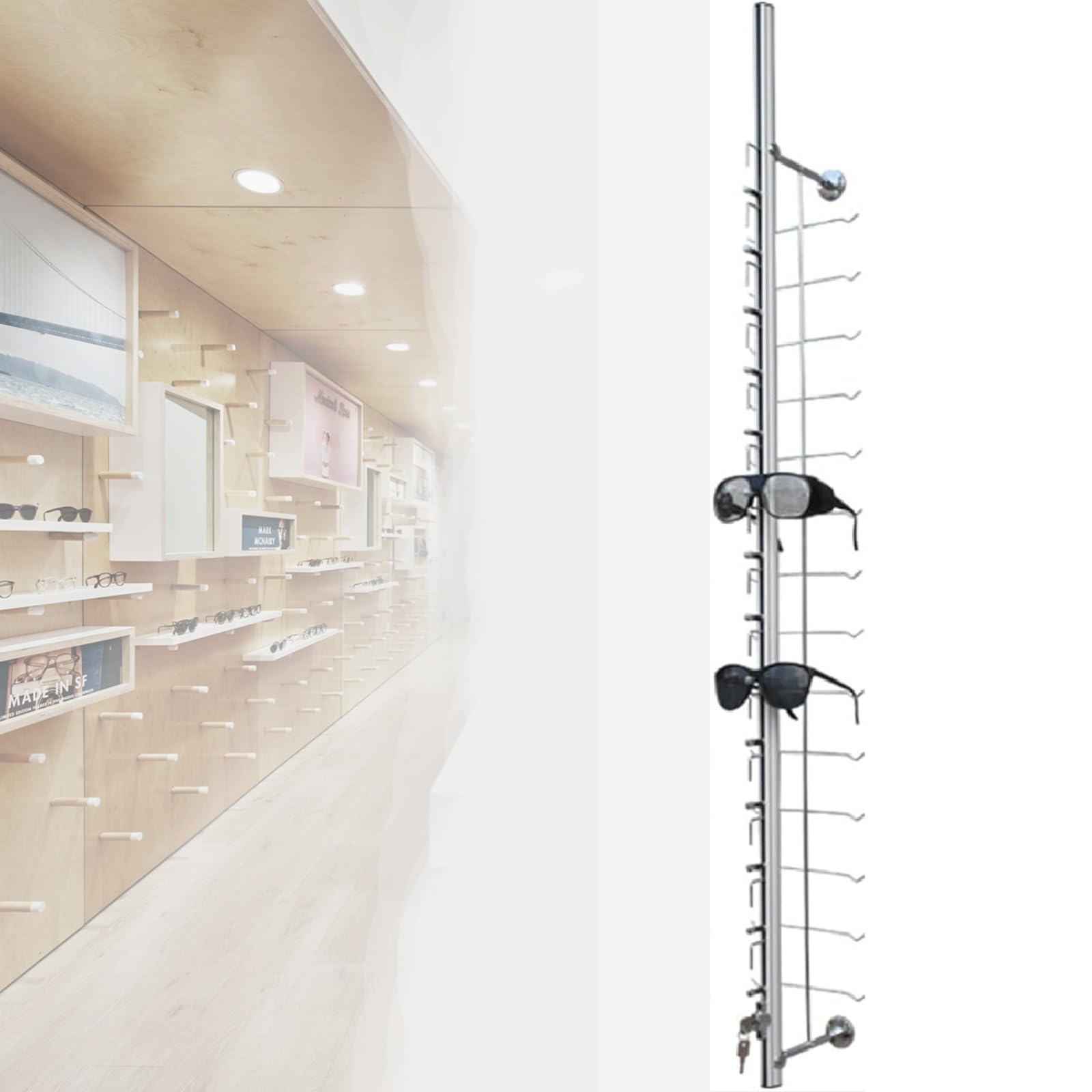 Expositor De Gafas con Cerradura para Montaje En Pared - Organizador Seguro para Guardar Gafas De Sol En Ópticas Y Tiendas Minoristas.9pcs