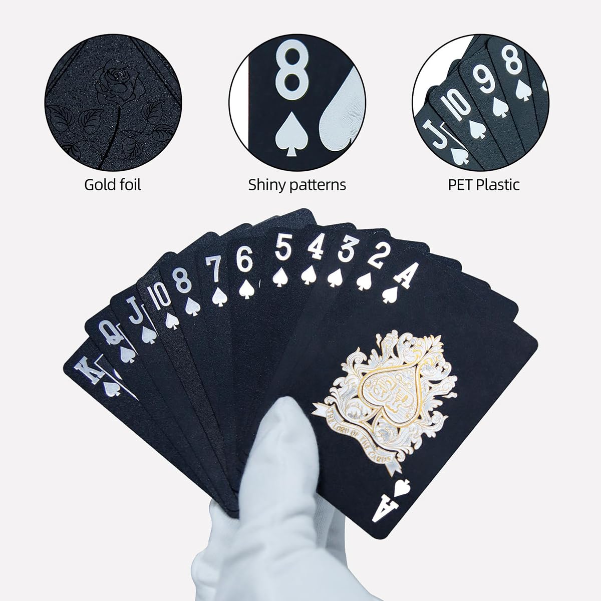 Shirene Black Foil Poker, 2 szt. fajnych czarnych kart do gry, wodoodporne, plastikowe, nowość, karty do pokera, zestaw 54 wykwintnych czarnych kart do gry w pokera z folią, do interakcji rodzinnych