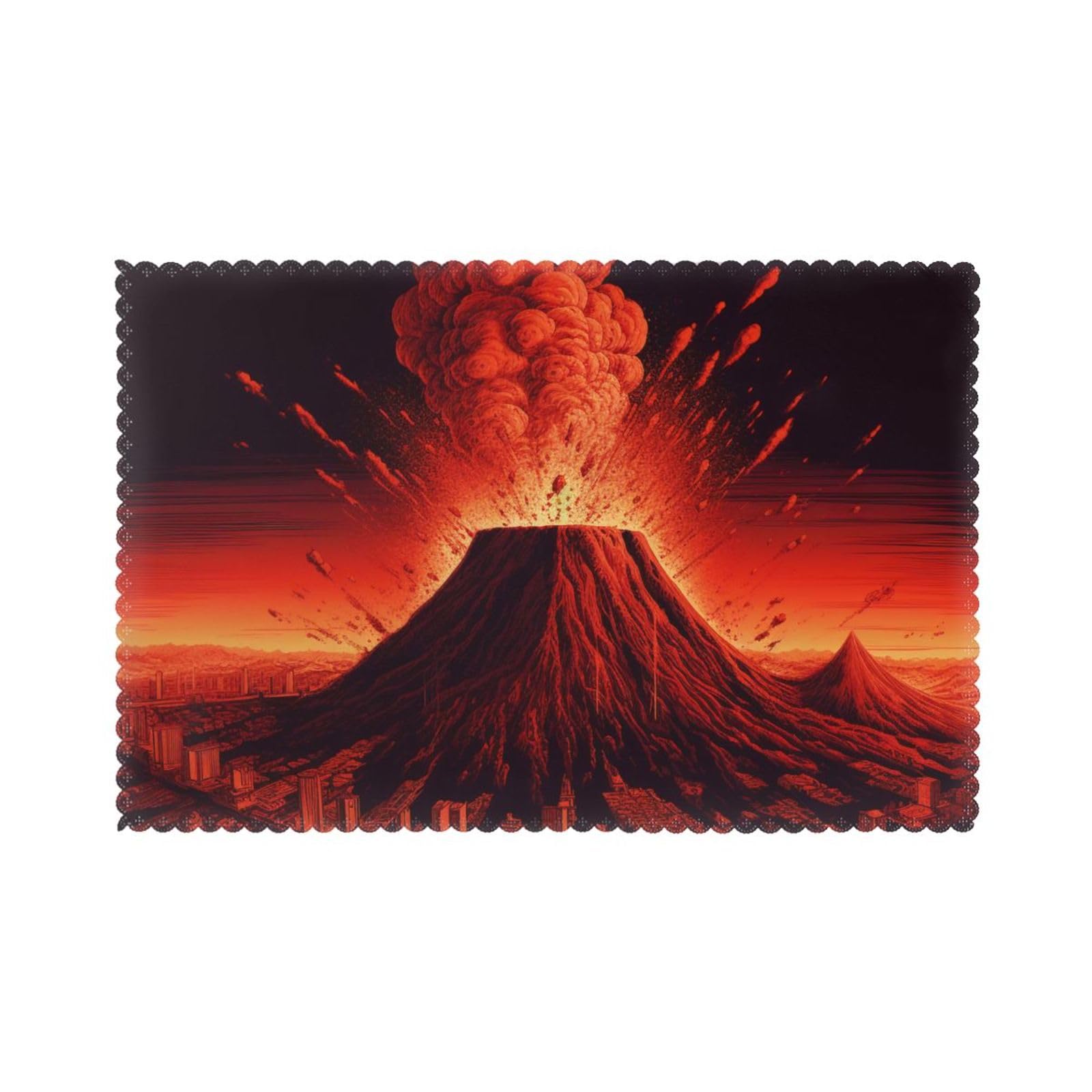 Volcano Printed Placemat Heat Resistant Place Mats Set of 6 PCS Washable Kitchen Table Mats, 12x18 Inch