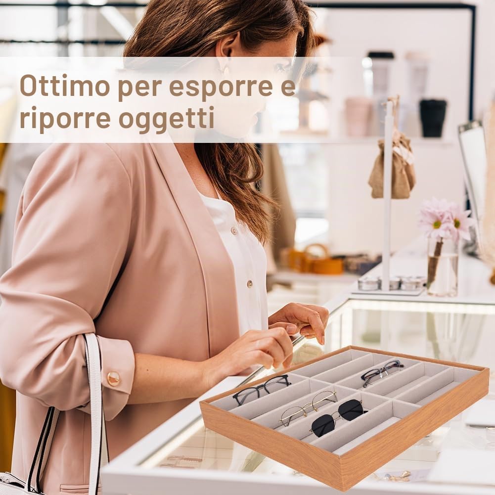 Organizzatore per Occhiali da Sole,Scatola per Occhiali con 10 Scomparti,Espositore in Velluto per Occhieli da Sole Supporto Cassetto Organizzatore Vassoio,Organizer Occhiali da Sole e da Vista (2#)