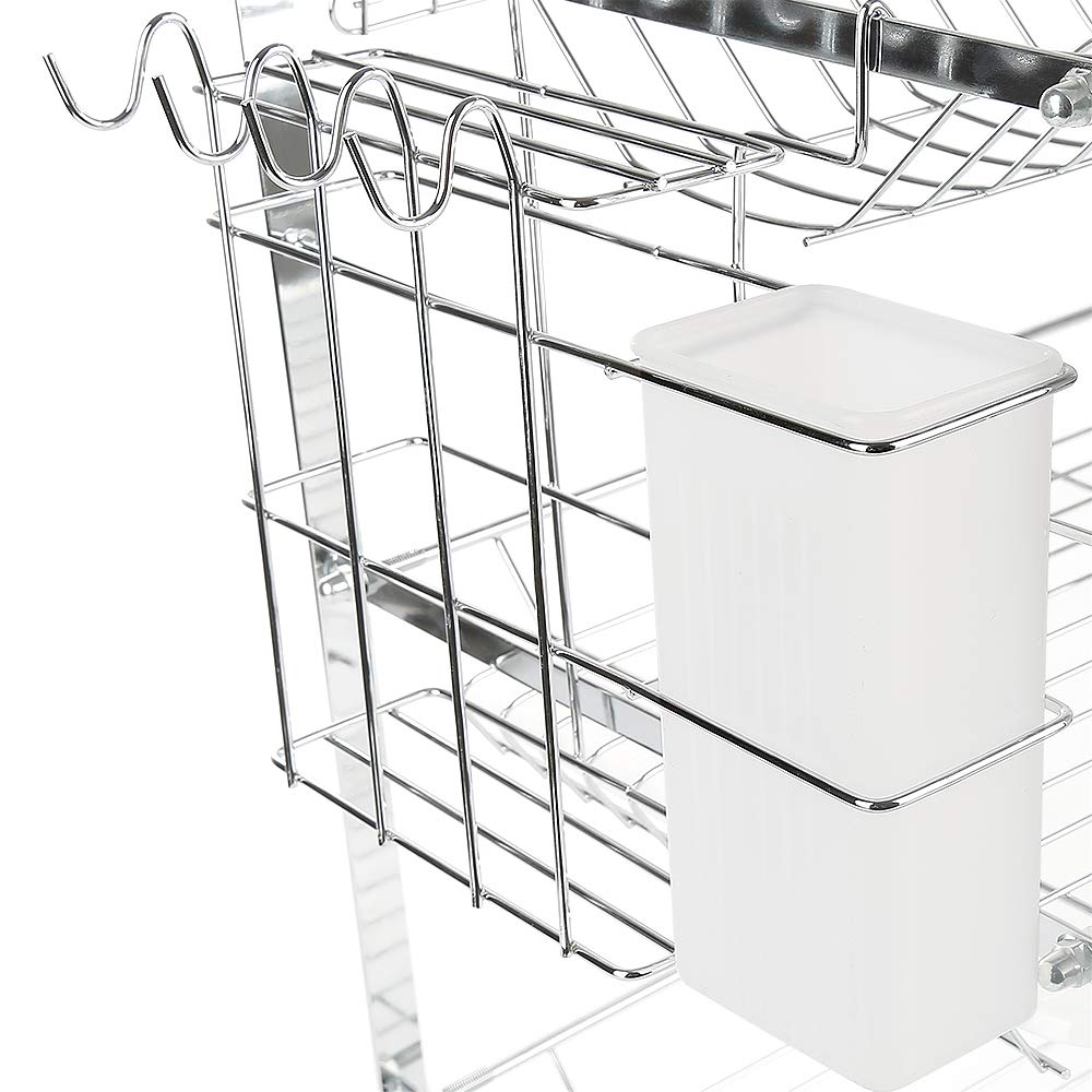 3-stöckiges Abtropfgestell aus Edelstahl, verstellbares Abtropfregal mit abnehmbarer Abtropfschale, platzsparender Geschirrtrockner für die Küche (HJ220371_01)