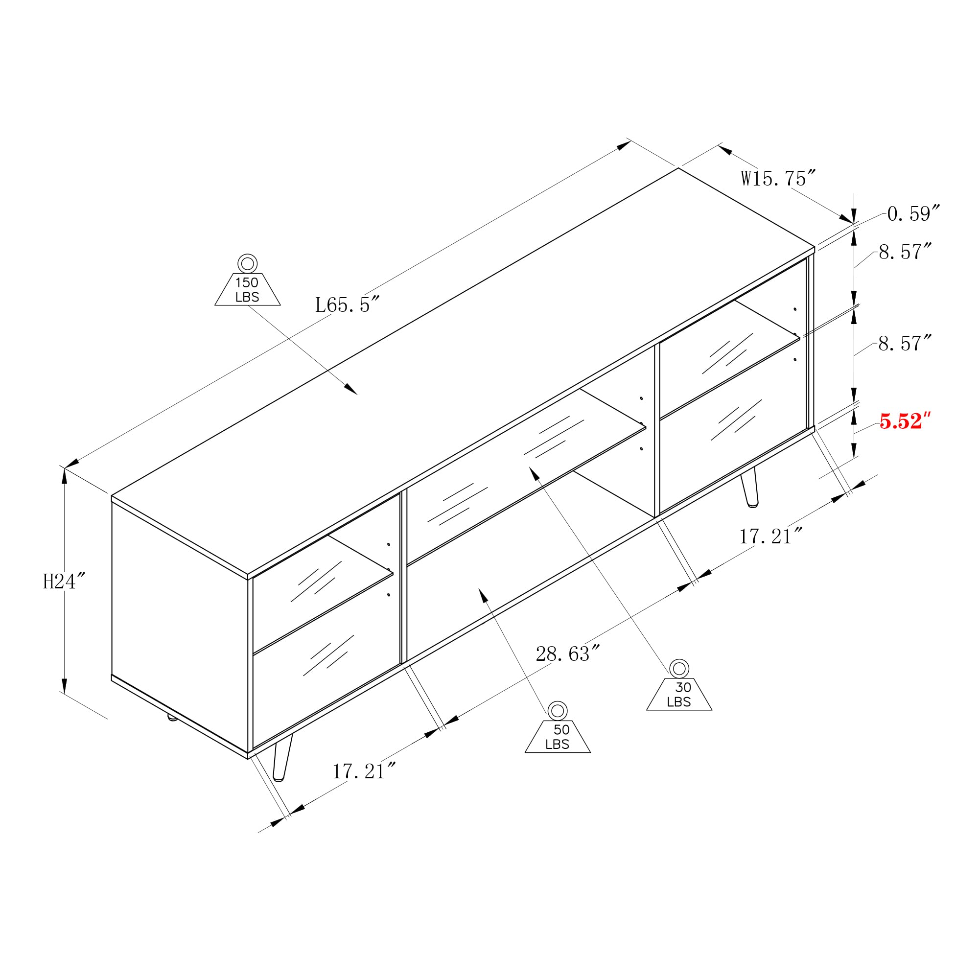 OKD Modern TV Stand for 70 Inch TV with LED Lights, White Entertainment
