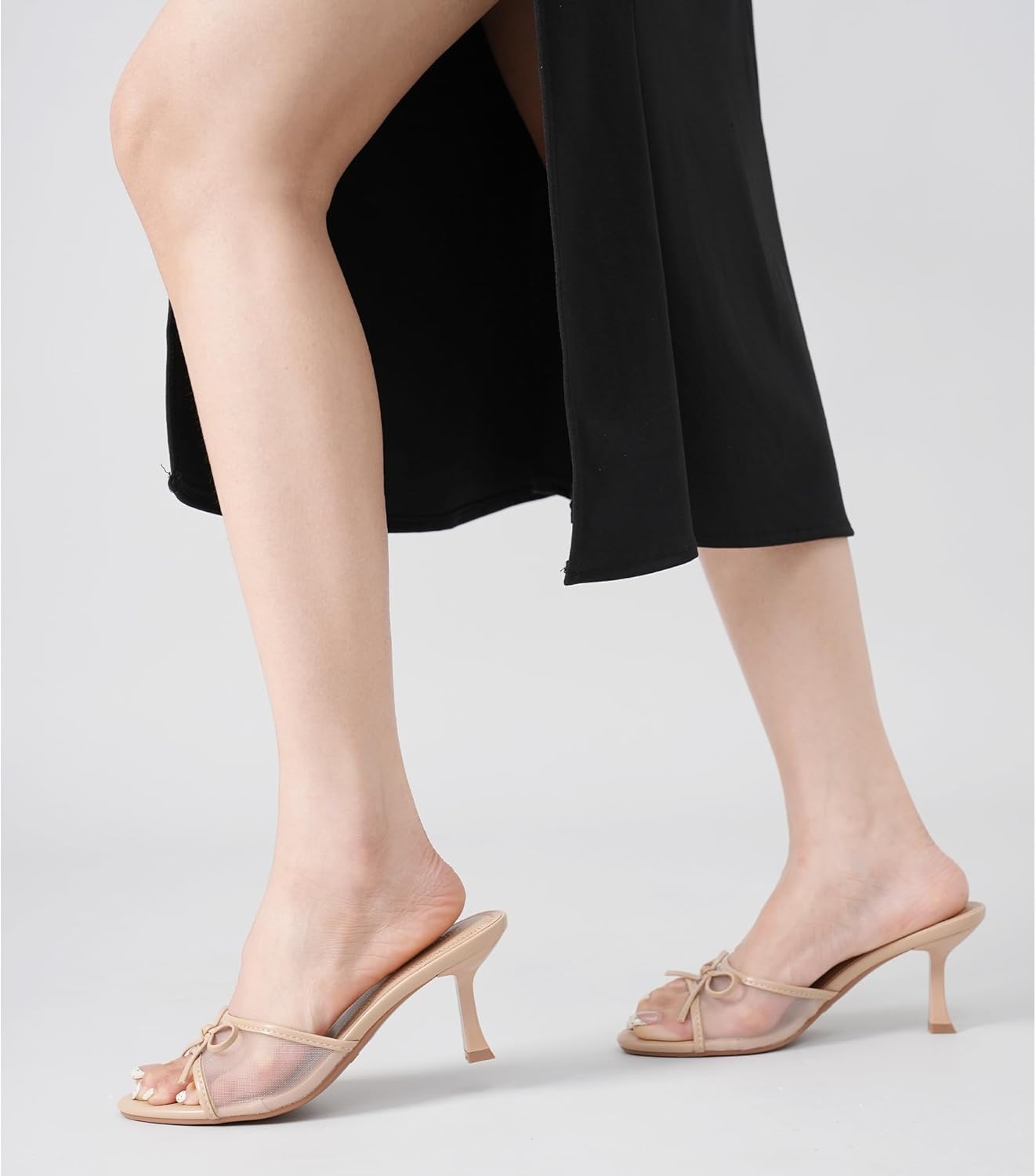 Women's Kitten Heels Open Round Toe Slip On Mesh Heels Mid Heeled Sandals for Women - Image 2