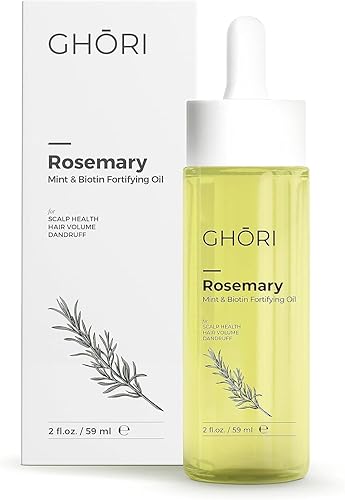 Ghori Aceite capilar de menta y biotina de romero clínicamente probado y probado, aceite esencial puro para el crecimiento y grosor del cabello,