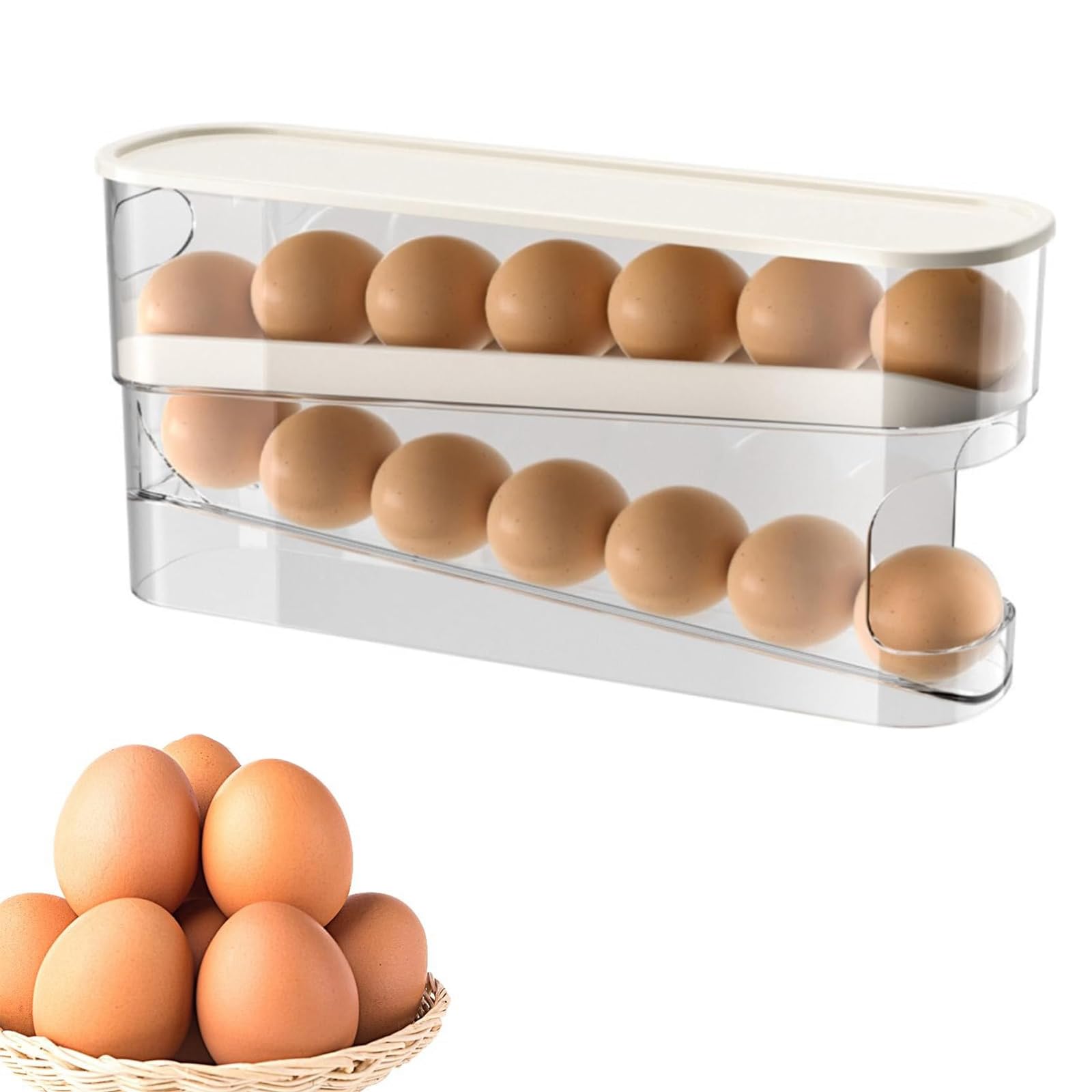 Egg Holder for Fridge,Eggs Dispenser Auto Rolling, Automatic Scrolling Egg Rack Holder, 2-Layer Rolling Eggs Storage Box,Space-Saving Egg Dispenser Auto Rolling for Fridge,Kitchen, Cabinets ﻿ ﻿ (1)