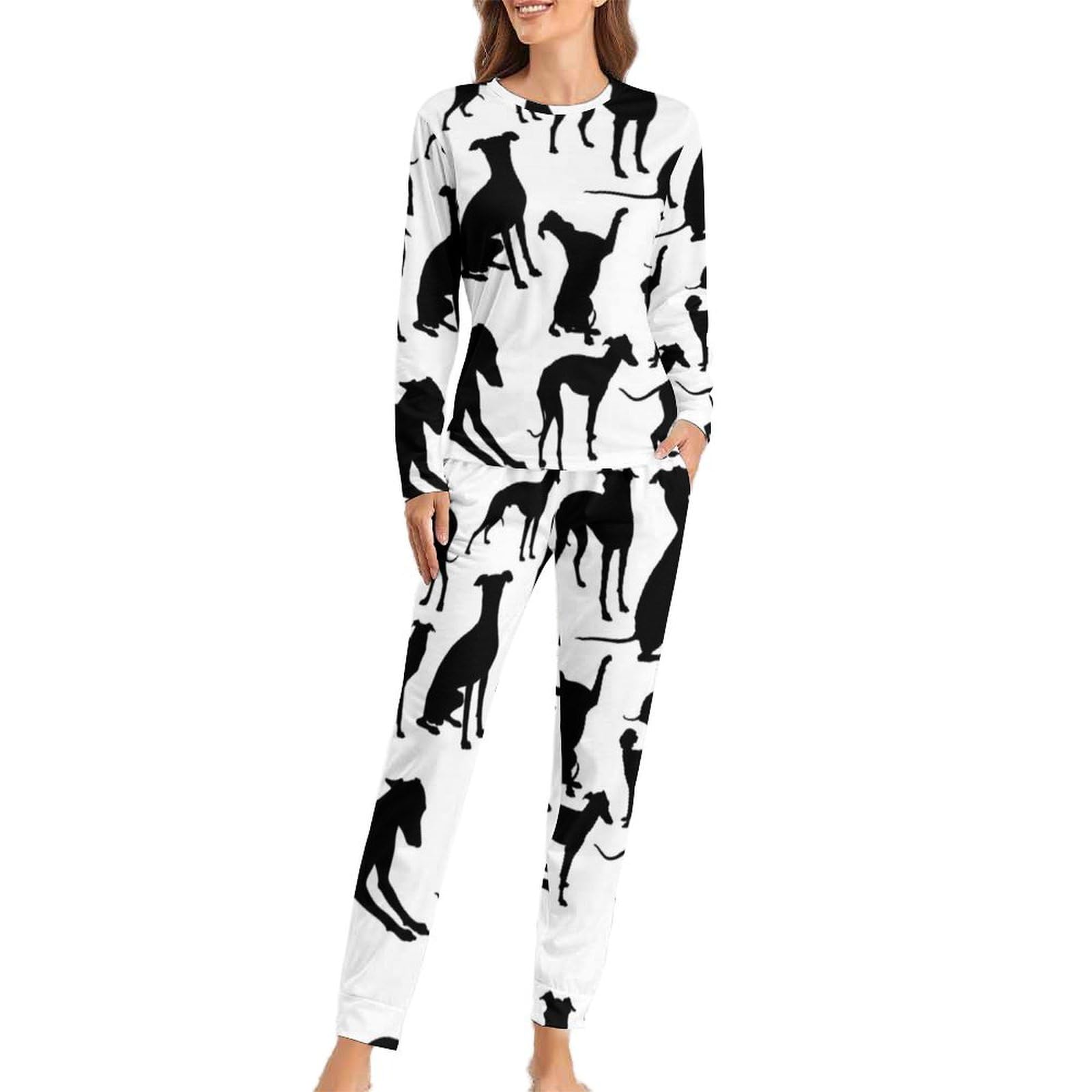 Mhyrac Women's Italian Greyhound Dog Woman's Crew Neck Pyjamas Set, Pyjamas For Pajamas With Pockets