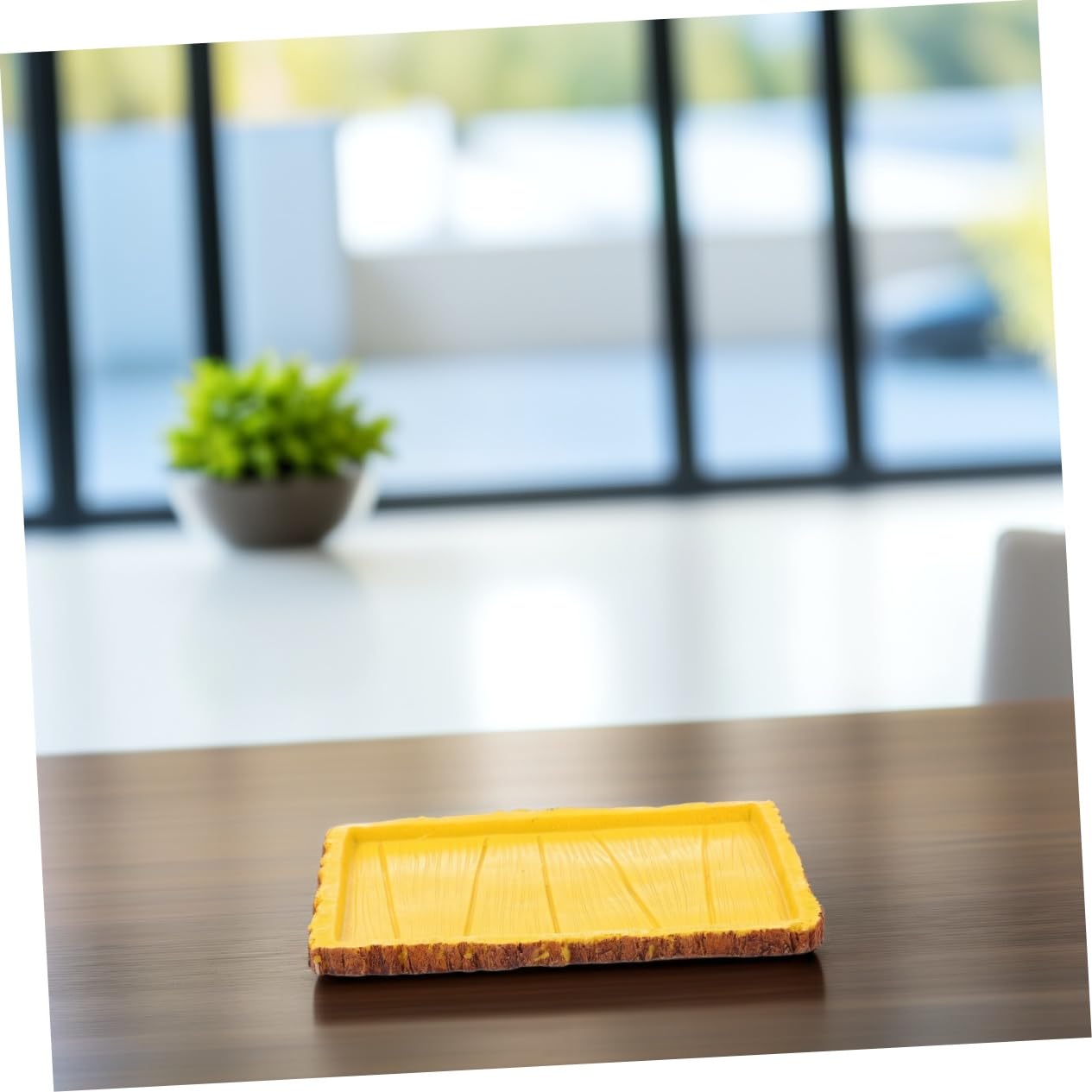 CIYODO Rectangle Tortoise Feeding Basin Reptile Water Dish for Lizards Geckos and Snakes Pet Feeding Bowl for Comfortable Mealtime Yellow