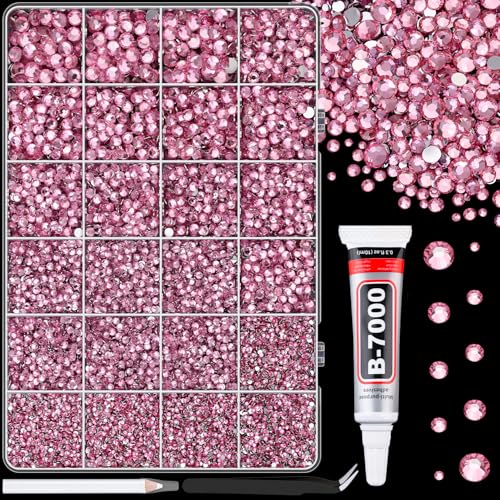 Image of 25000Pcs Resin Rhinestones for Crafting, Dark Pink 2-6mm Mixed Sizes Non Hotfix Flatback Gems with 1Pcs Glue, Bedazzling Crystal for DIY Craft Clothing Mugs Tumblers Shoes Fabric Decor Nail Art
