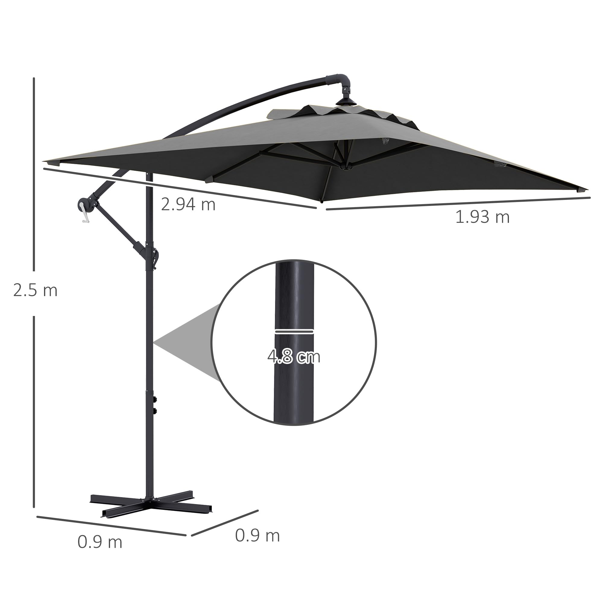 Outsunny Ombrellone Decentrato 3x2 m con Prese d'Aria, Base a Croce e Manovella, Ombrellone da Giardino in Acciaio e Poliestere 160 g/㎡, Protezione UV, per Terrazza e Balcone
