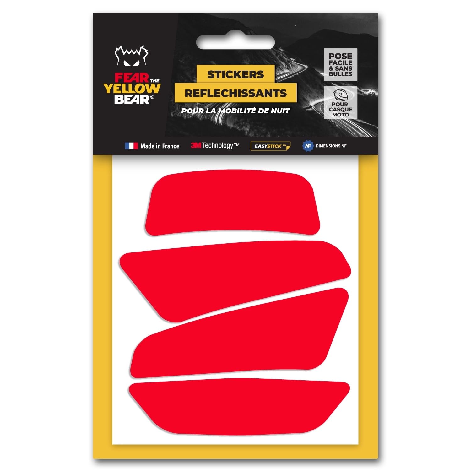 Yellow Bear© Rouges, Kit 4 Stickers Réfléchissants Retro Positionnables pour Casque Moto, Technologie 3MTM