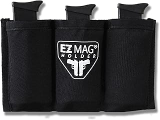 EZ Magazine Holder, Adhesive Magazine Pouch Organizer for Gun Safe, Car, Desk, Door - Pistol Clip Protection with Nylon Interior, Ammunition Single/Double Stack 9mm 10mm .40 .45
