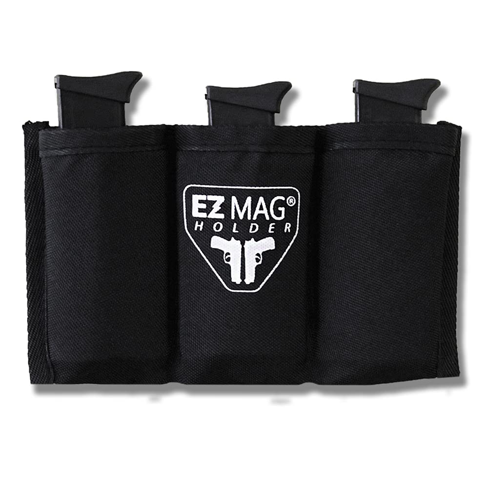 EZ Magazine Holder, Adhesive Magazine Pouch Organizer for Gun Safe, Car, Desk, Door - Pistol Clip Protection with Nylon Interior, Ammunition Single/Double Stack 9mm 10mm .40 .45 - Single Unit