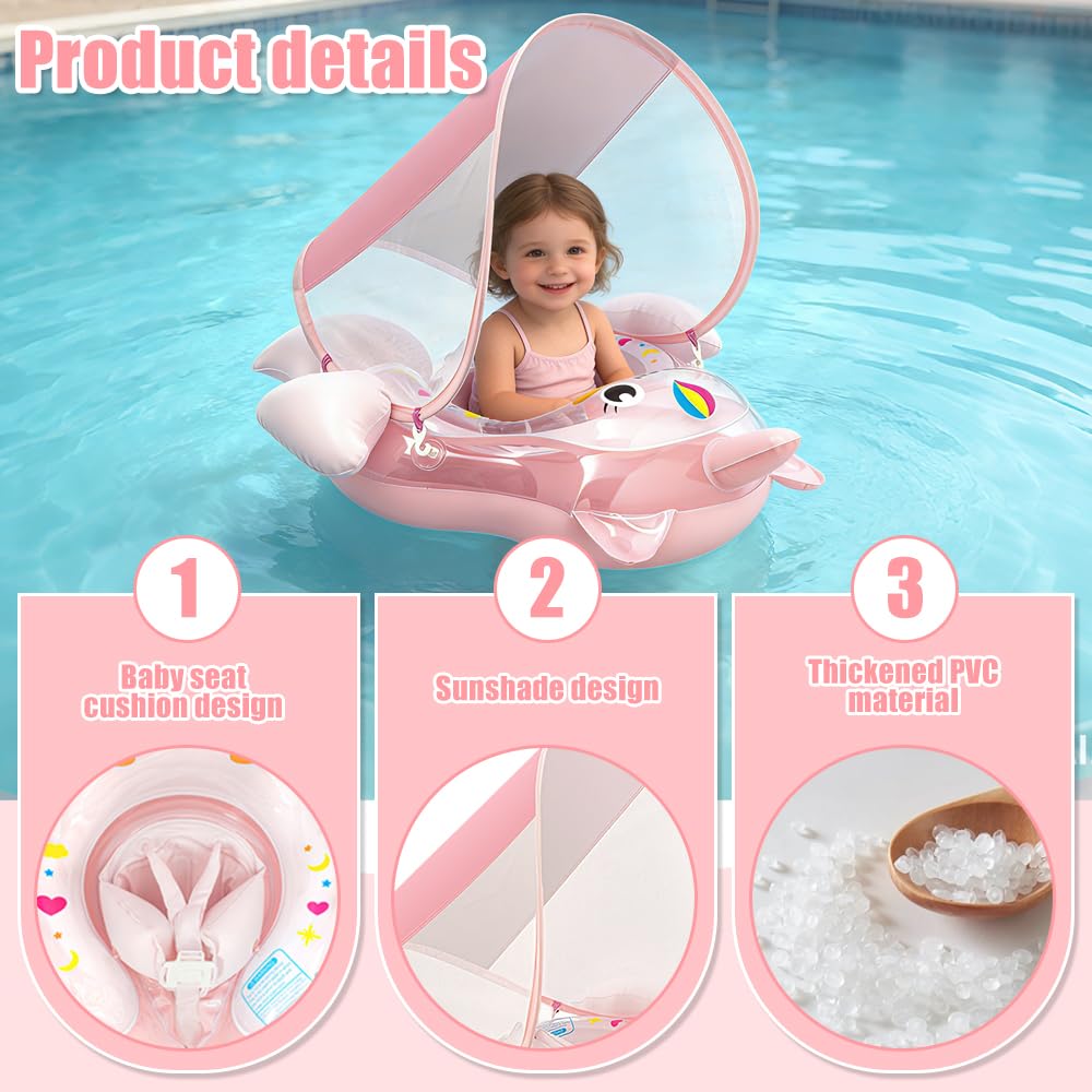 Salvagente Neonato, Ciambella Neonato Con Parasole E Pompa Ad Aria, UPF50+ Protezione UV, Salvagente Bambini Per Adatto Per Bagno, Piscina, Mare Per Bambini Dai 3 Ai 36 Mesi (L)