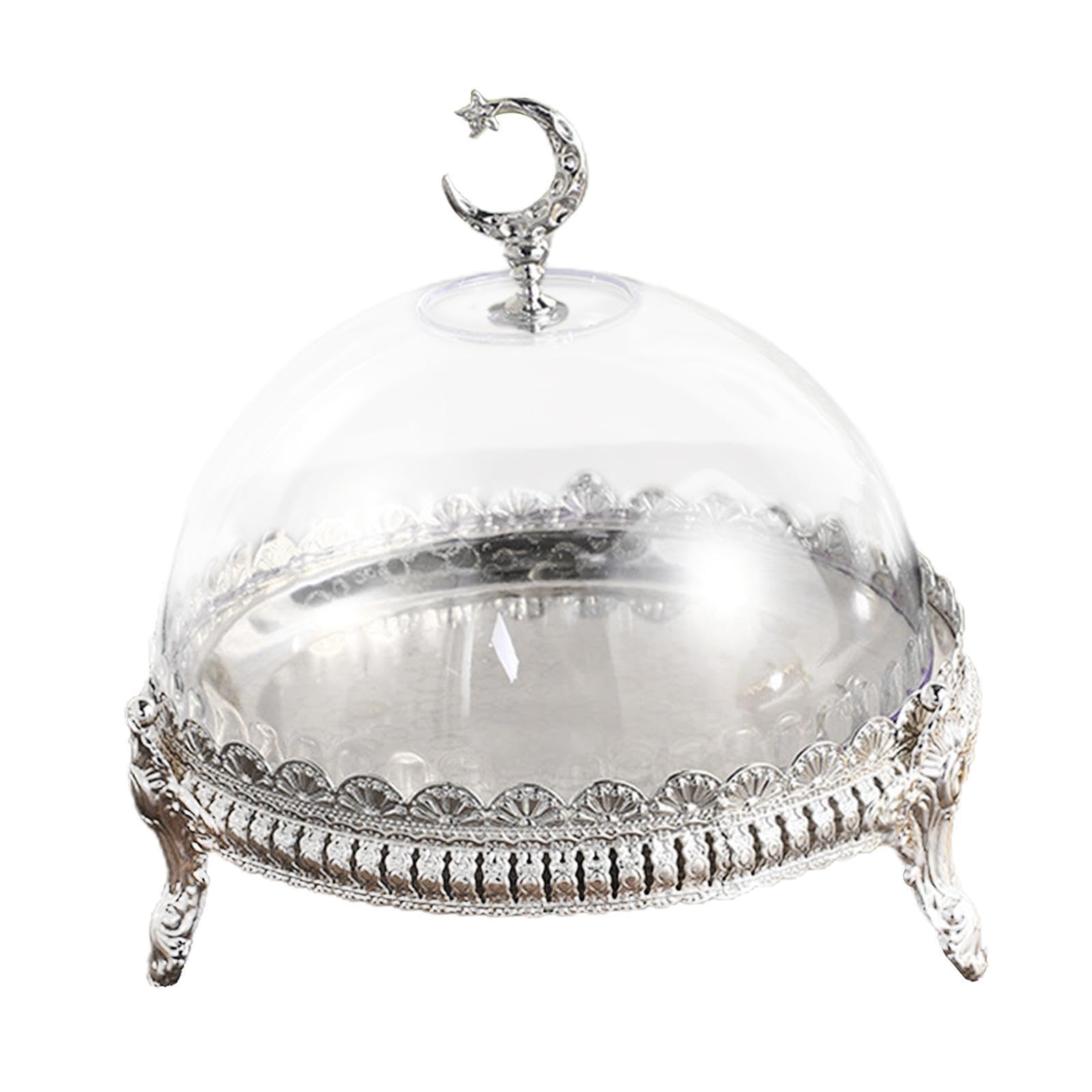 POXZSFX Refined Cake Plate Serving Stand Holder Food Dome Beautiful Option For Displaying Cookies Fruits Appetizers And Desserts Display Party Decoration, Silver, Diameter 15cm