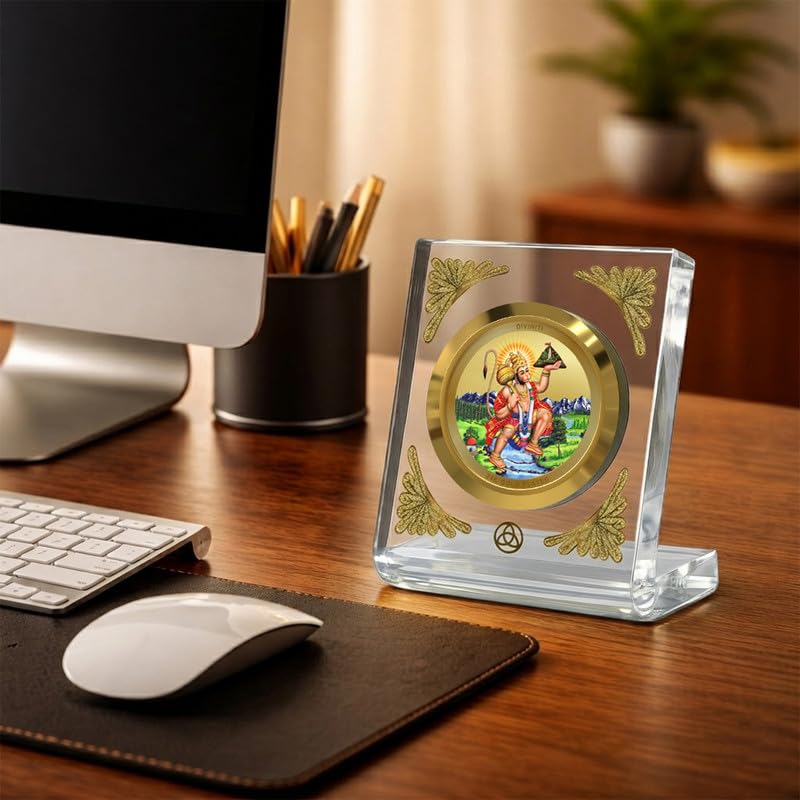 Image of DIVINITI 24K Gold Plated Hanuman Sanjeevani Car Dashboard Idol Frame | Premium Acrylic Bajrangbali Showpiece for Car, Home Temple & Office Table Decor | Spiritual Gift for Protection & Strength