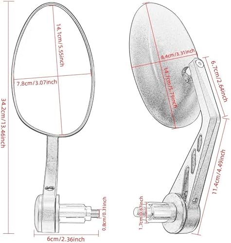 Miniatura 2 de Espejos laterales para manubrio de 78 pulgadas de 0.866 in, espejo retrovisor universal para motocicleta, espejo retrovisor lateral, espejos de