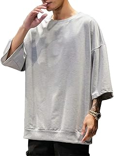 [YIMANIE] メンズ Ｔシャツ 七分袖 ビッグシルエット カットソー サマー 半袖 無地 BIG tシャツ メンズ 白 黒 大きいサイズ 薄手 カジュアル ゆったり ドロップショルダー