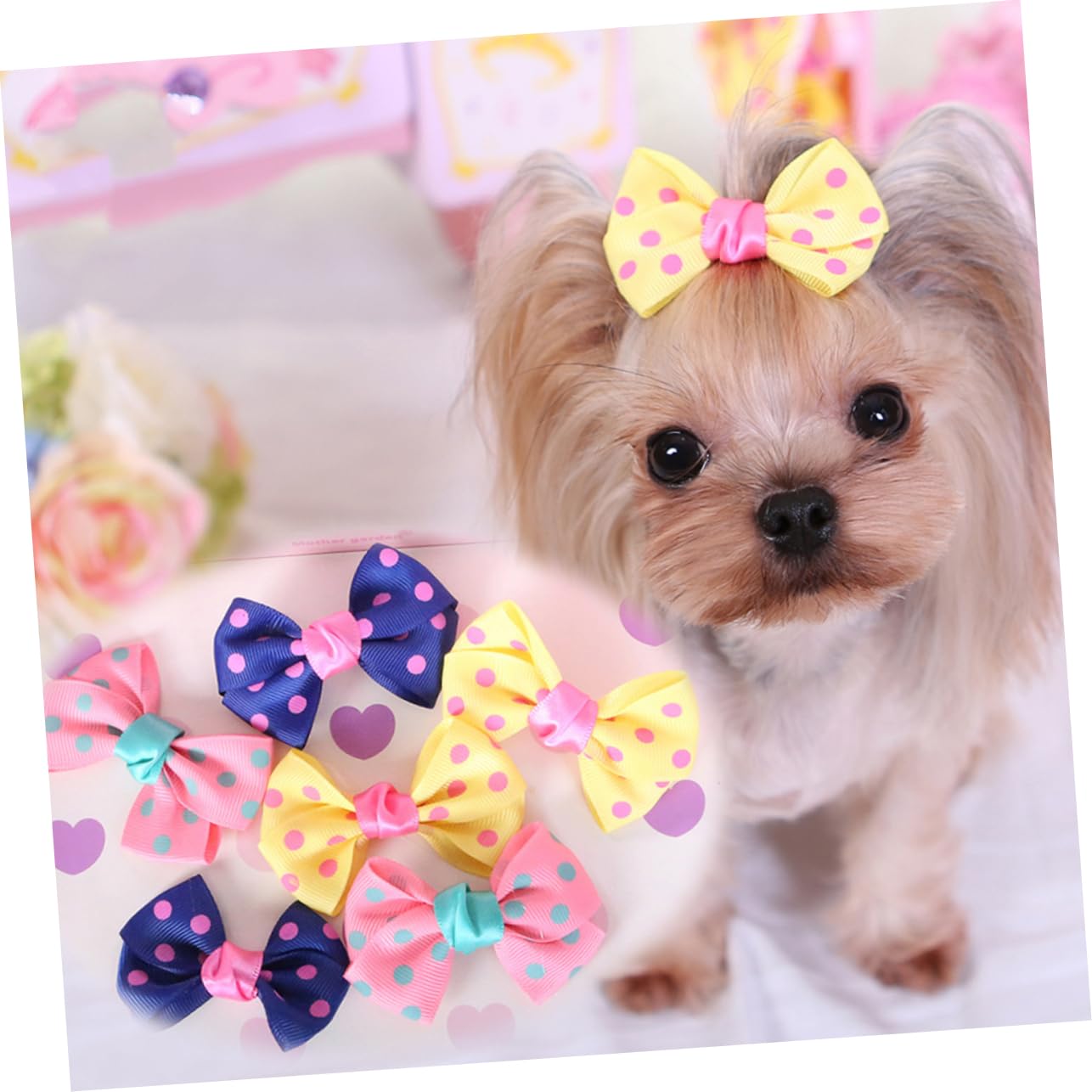 POPETPOP 6Pcs Bowknot Hair Clips for Pets Chic Dot Pattern Hair Pins for Everyday Wear and Special Occasions Random Colors Stylish Pet Accessories Random Color